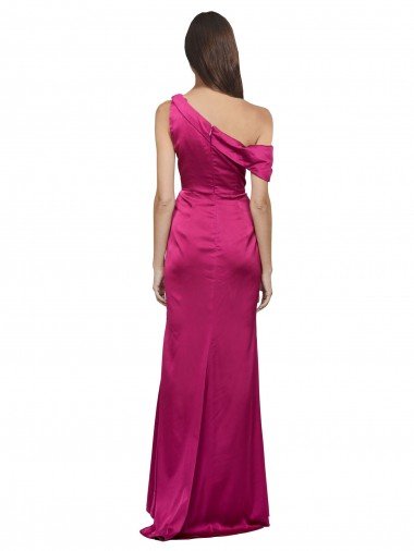 Affordable Off the Shoulder Short Sleeves Formal Stretch Satin Bridesmaid Dress / Prom Dress with Side Slit UK