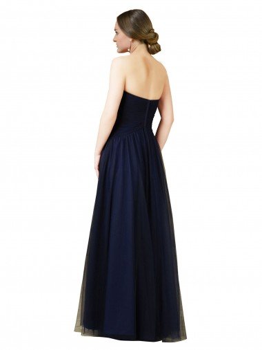 Affordable Draped Bodice Sweeheart Long Tulle Bridesmaid Dress UK