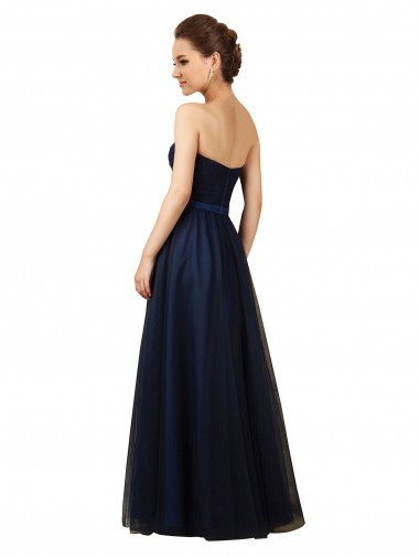 Affordable Elegant Lace and Tulle Long Strapless Bridesmaid Dress UK