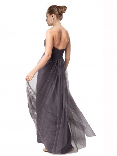 Affordable Long Sweetheart Tulle Bridesmaid Dress with Shirred Criss Cross Bodice UK