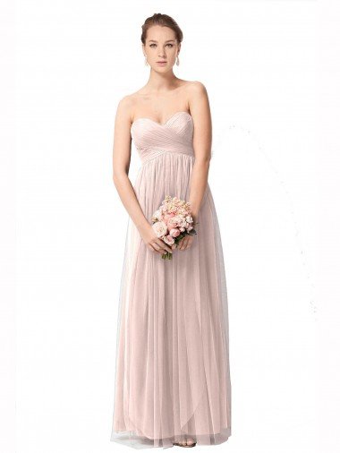 Affordable Long Sweetheart Tulle Bridesmaid Dress with Shirred Criss Cross Bodice UK