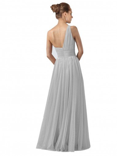 Affordable Floor Length Tulle Bridesmaid Dress with Shirred One Shoulder Bodice UK