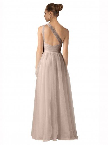 Affordable Illusion One Shoulder Tulle Bridesmaid Dress with Shirred Bodice UK