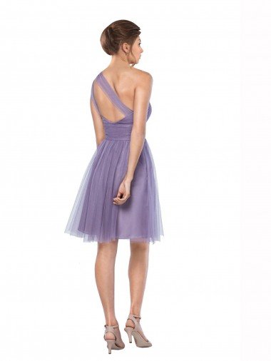 Affordable One Shoulder Short Knee Length Tulle Bridesmaid Dress UK