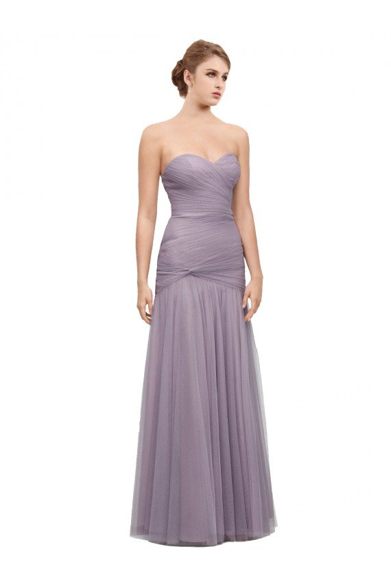 Affordable Draped Long Mermaid Sweetheart Tulle Bridesmaid Dress UK