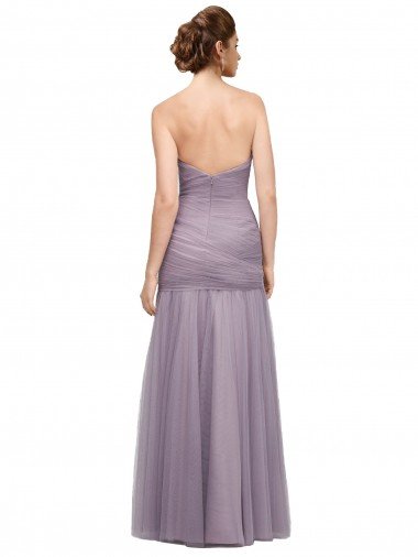 Affordable Draped Long Mermaid Sweetheart Tulle Bridesmaid Dress UK