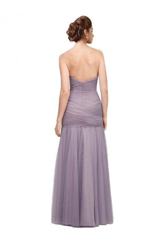 Affordable Draped Long Mermaid Sweetheart Tulle Bridesmaid Dress UK