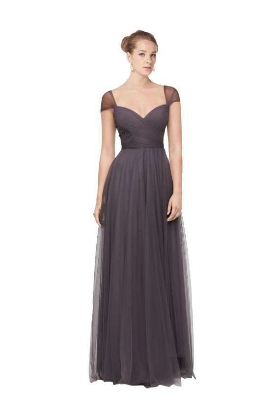 Affordable Sweetheart Neckline Long Tulle Bridesmaid Dress with Straps UK
