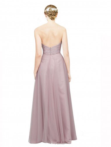Affordable Sweetheart Neckline Long Tulle Bridesmaid Dress with Lace Bodice UK