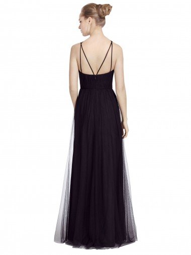 Affordable High Neck Long A-Line Tulle Bridesmaid Dress UK