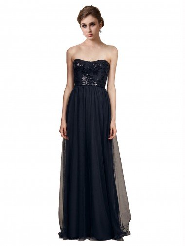 Affordable Strapless Sequined Lace Long Bridesmaid Dress with Pleats UK
