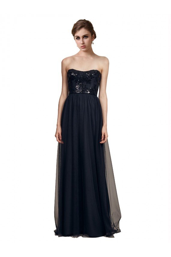 Affordable Strapless Sequined Lace Long Bridesmaid Dress with Pleats UK