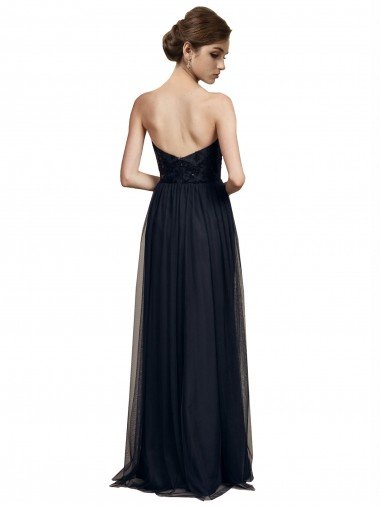 Affordable Strapless Sequined Lace Long Bridesmaid Dress with Pleats UK