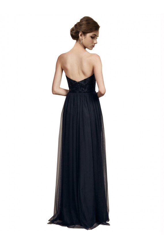 Affordable Strapless Sequined Lace Long Bridesmaid Dress with Pleats UK