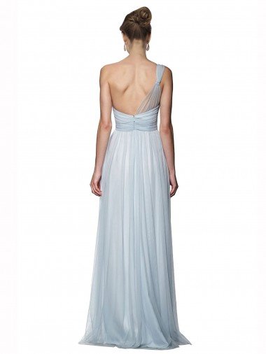 Affordable One Shoulder Illusion Tulle Bridesmaid Dress with Knot Detail UK