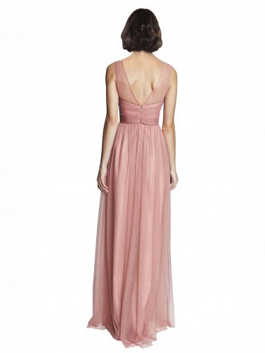 Affordable V-Neck Illusion Tulle Bridesmaids Dress UK