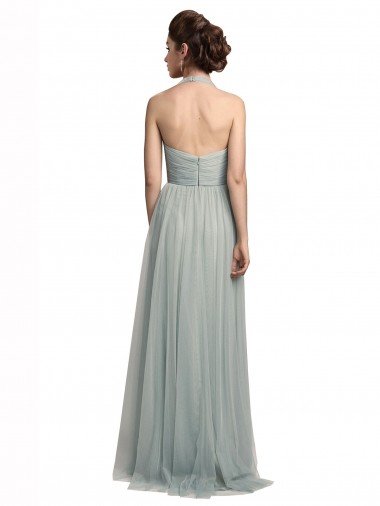 Affordable Halter Ruched Sweetheart Neckline Tulle Bridesmaid Dress UK