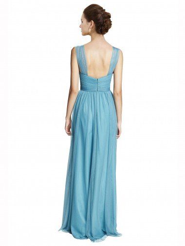 Affordable Floor Length Inverted V-Neck Tulle Bridesmaids Dress UK