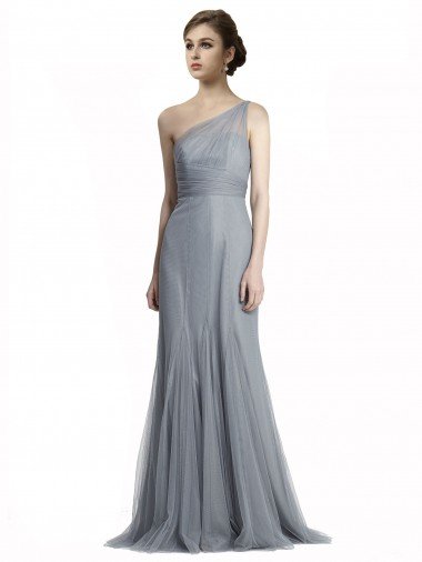Affordable One Shoulder Tulle Fit and Flare Bridesmaid Dress UK