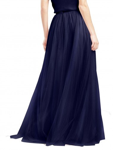 Affordable Long A-Line High Neck Halter Tulle Bridesmaid Dress UK