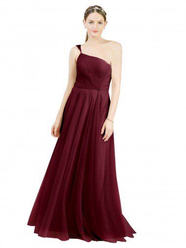Affordable One Shoulder Floor Length Long Tulle Bridesmaid Dress UK