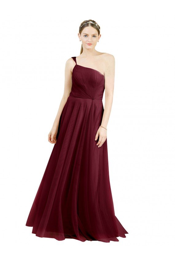 Affordable One Shoulder Floor Length Long Tulle Bridesmaid Dress UK