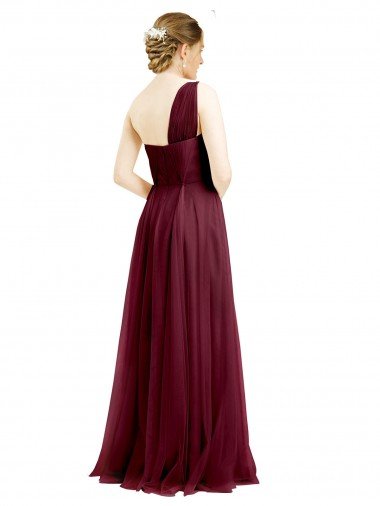 Affordable One Shoulder Floor Length Long Tulle Bridesmaid Dress UK