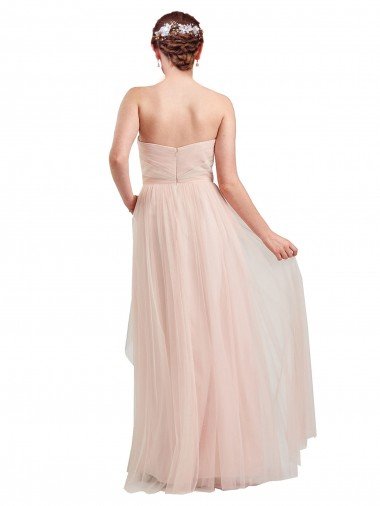 Affordable Long Floor Length Sweetheart Pleated Tulle Bridesmaid Dress UK