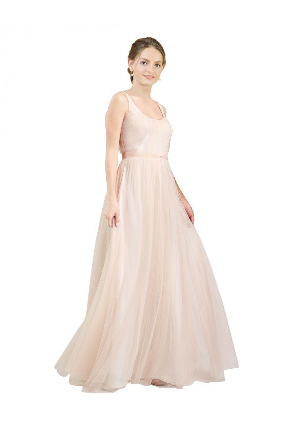 Affordable Scooped Neckline Long Tulle Bridesmaid Dress with Open Back UK