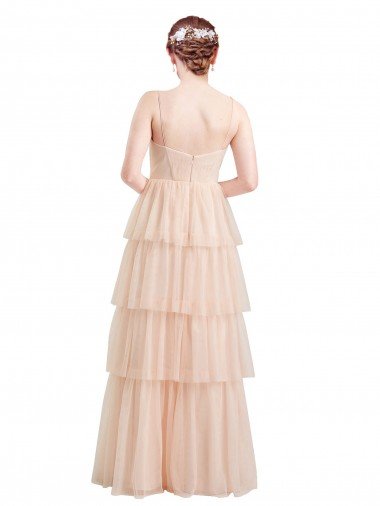 Affordable V-Neck A-Line Layered Long Tulle Bridesmaid Dress UK