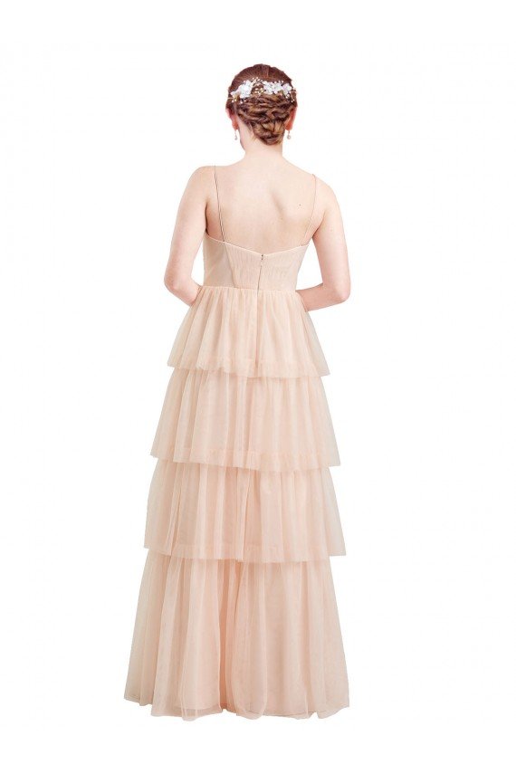 Affordable V-Neck A-Line Layered Long Tulle Bridesmaid Dress UK
