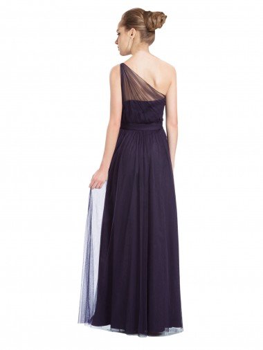 Affordable Ruched Long Soft Tulle Bridesmaid Dress with Sheer Netting Shoulder Strap UK