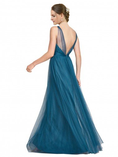 Affordable Long V-Neck Soft Tulle Bridesmaid Dress UK