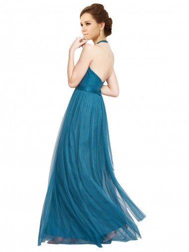 Affordable High Neck Halter Pleated A-Line Tulle Bridesmaid Dress UK