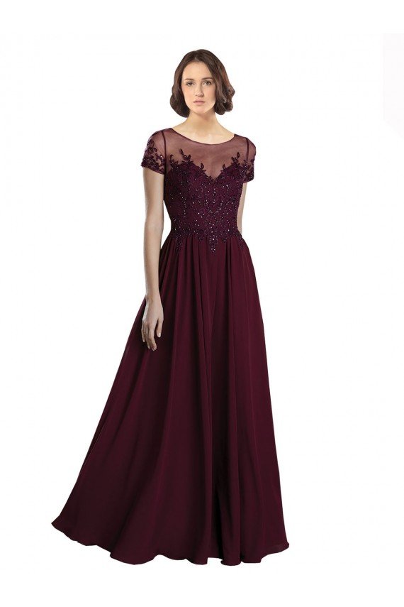 Affordable Full Length Beaded and Embroidered Tulle Bodice Long Chiffon Bridesmaid Dress UK