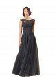 Affordable Long Bateau Tulle Bridesmaid Dress with Lace Bodice UK
