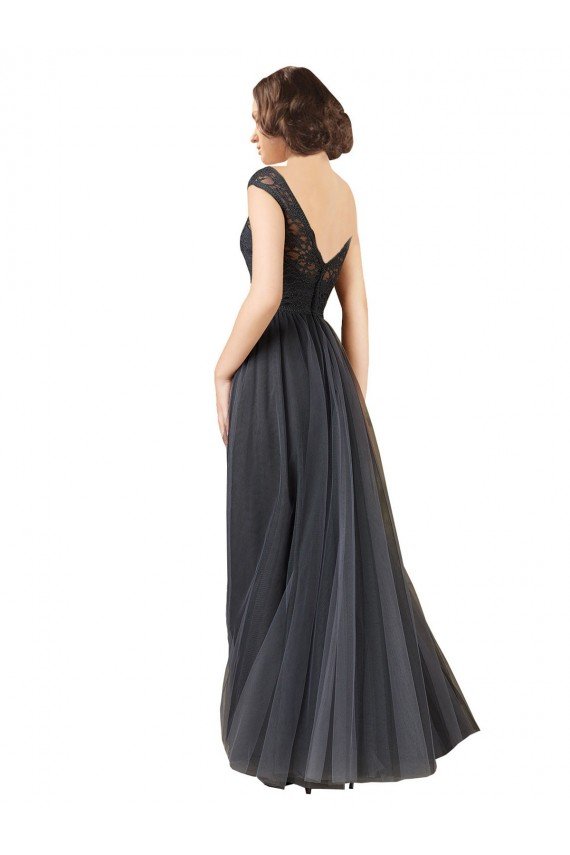 Affordable Long Bateau Tulle Bridesmaid Dress with Lace Bodice UK