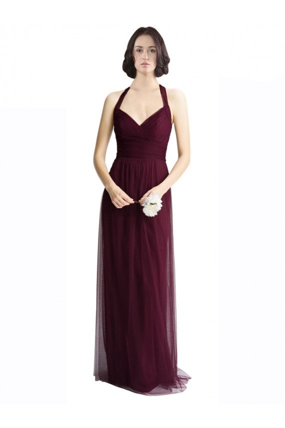 Affordable Long Tulle Bridesmaid Dress with Criss-Cross Bodice and Self Straps UK