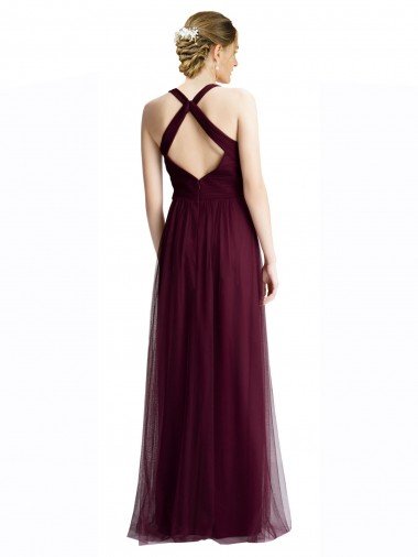 Affordable Long Tulle Bridesmaid Dress with Criss-Cross Bodice and Self Straps UK