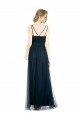 Affordable Full Length Long Tulle Bridesmaid Dress with V-Neck Criss-Cross Ruched Top UK