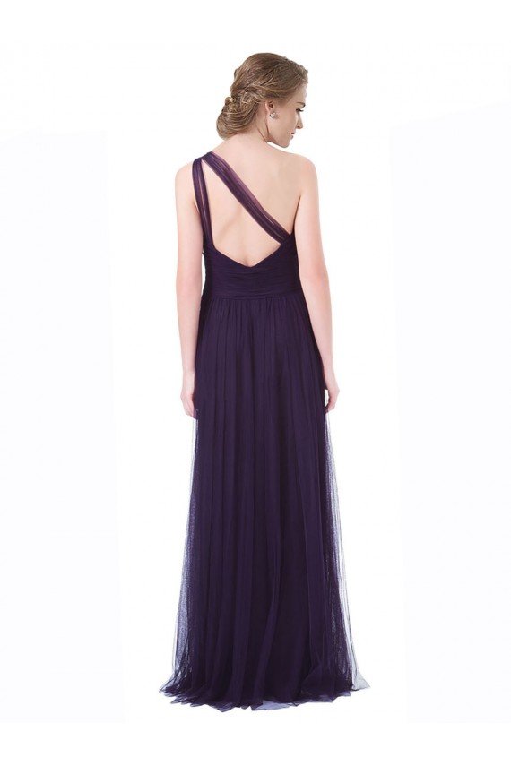 Affordable One Shoulder Long Tulle Bridesmaid Gown with Sheer Netting Strap UK