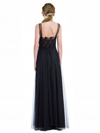 Affordable Full Length Tulle Bridesmaid Dress with Lace Bodice and Soft Tulle Illusion Top UK