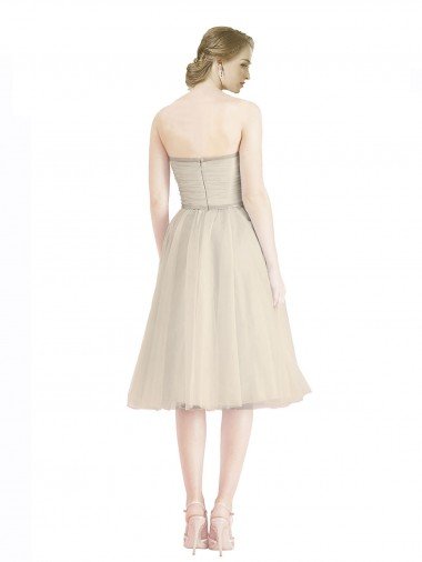 Affordable Strapless Short Cocktail Length Tulle Cocktail Bridesmaid Dress with Pleats UK