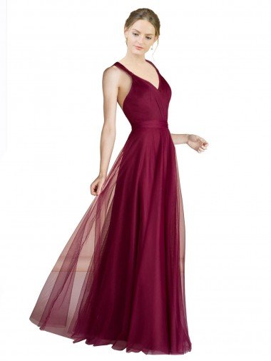 Affordable Long Sweetheart Tulle Bridesmaid Dress with Straps and Criss Cross Back UK