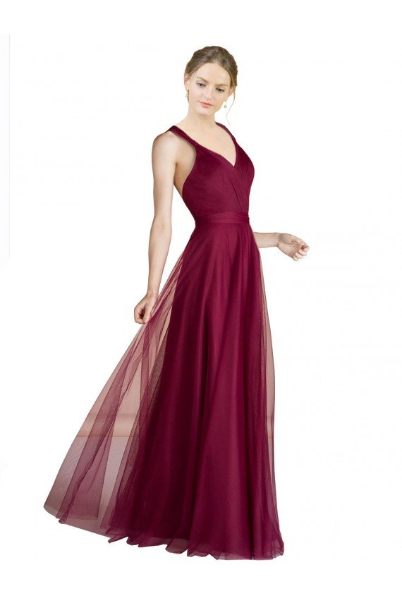 Affordable Long Sweetheart Tulle Bridesmaid Dress with Straps and Criss Cross Back UK
