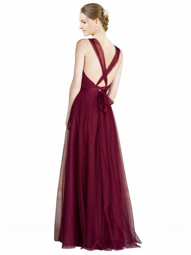 Affordable Long Sweetheart Tulle Bridesmaid Dress with Straps and Criss Cross Back UK