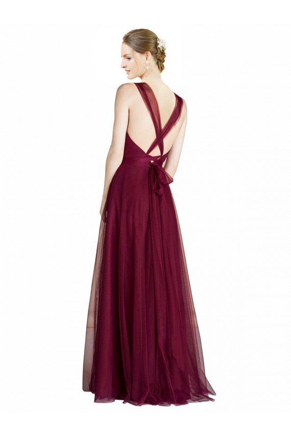Affordable Long Sweetheart Tulle Bridesmaid Dress with Straps and Criss Cross Back UK