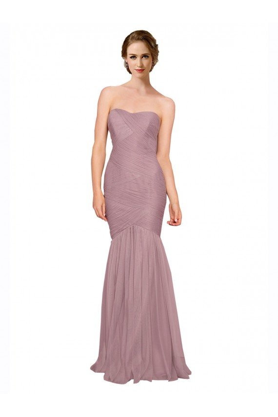 Affordable Mermaid Strapless Tulle Bridesmaid Dress with All Over Pleats UK