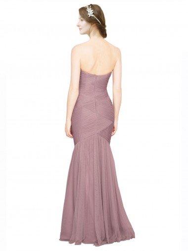 Affordable Mermaid Strapless Tulle Bridesmaid Dress with All Over Pleats UK