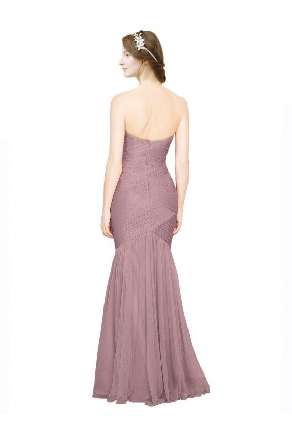 Affordable Mermaid Strapless Tulle Bridesmaid Dress with All Over Pleats UK